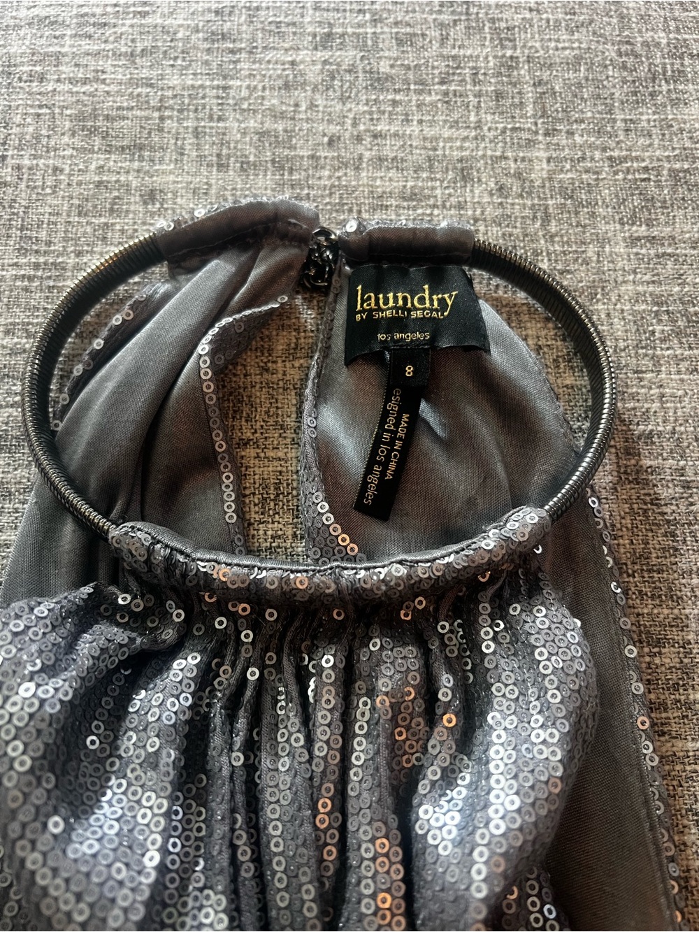 Laundry by Shelli Segal Silver Sequin Halter Mini Cocktail Dress Size 8 - Picture 9 of 11